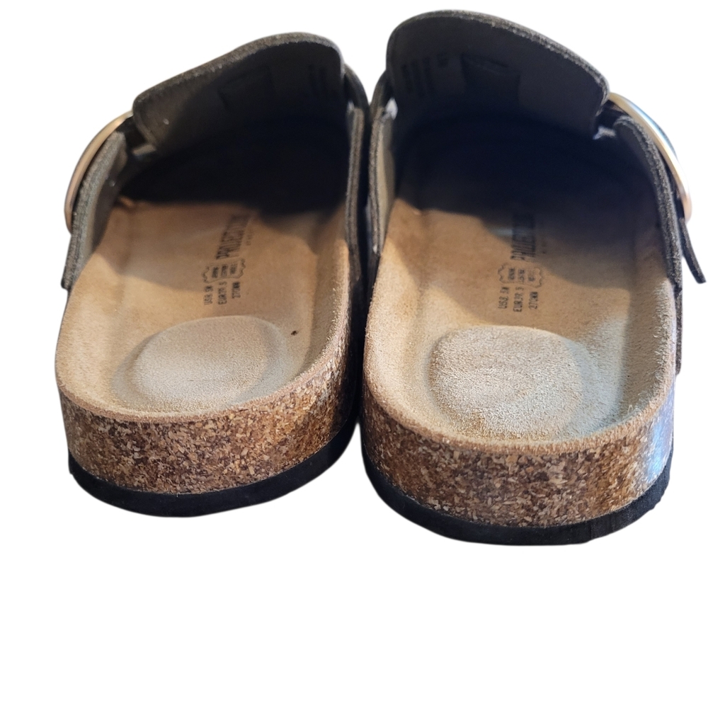 Women’s Brown Suede Slide Clogs with Buckle - Picture 4 of 8